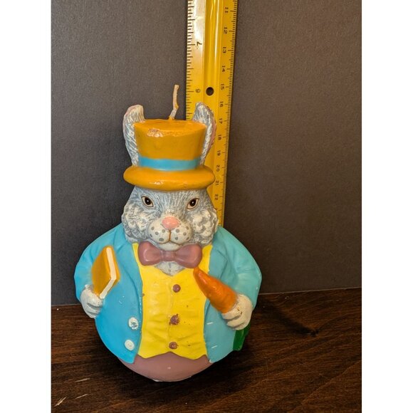 Easter Bunny Decorative Candle With Top Hat & Carrot 5.5" Tall Spring Decor New - Picture 2 of 8